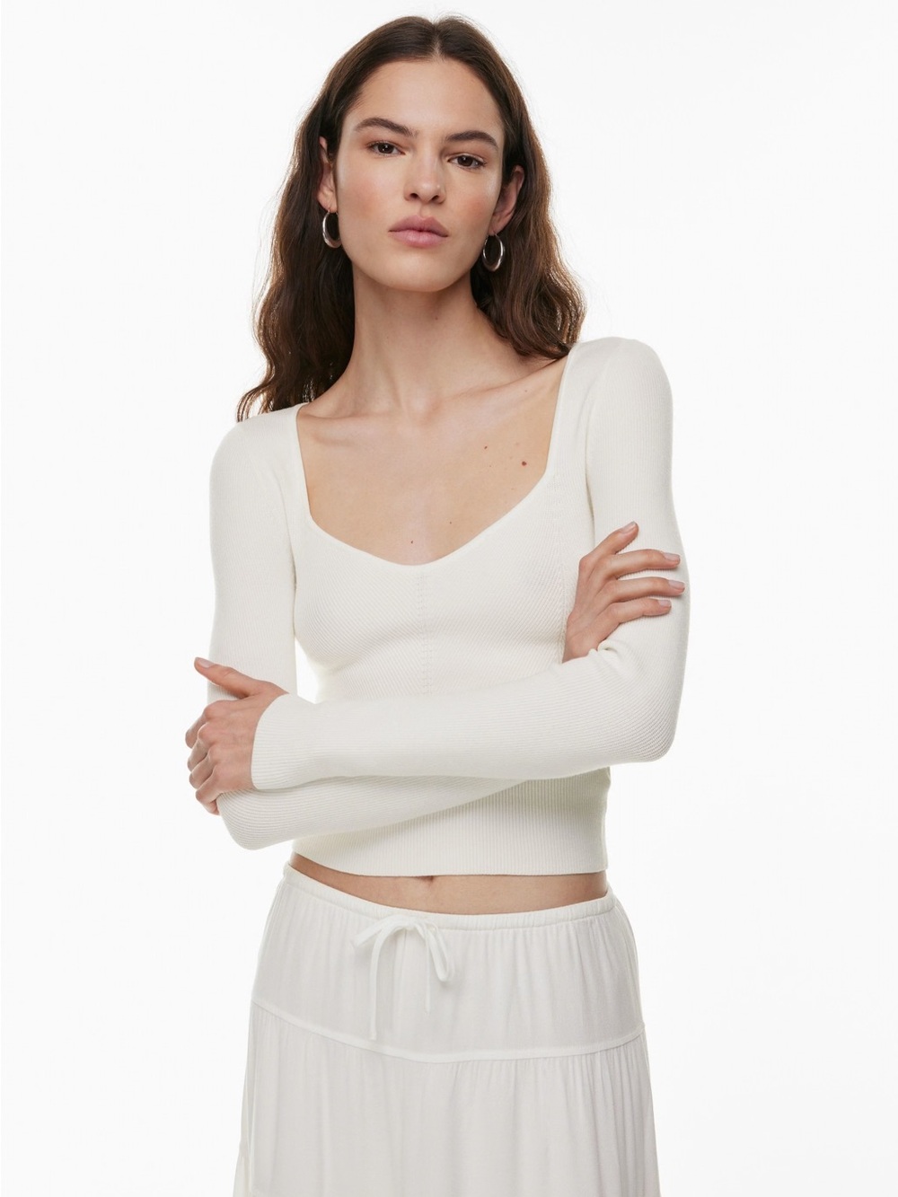 Aritzia Wilfred Tuscany Sweetheart Ribbed Knit Sweater Light Birch XS